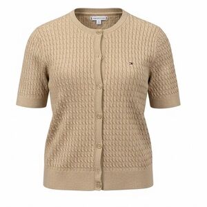 Tommy Hilfiger short-sleeve cable-knit cardigan taupe 100% cotton